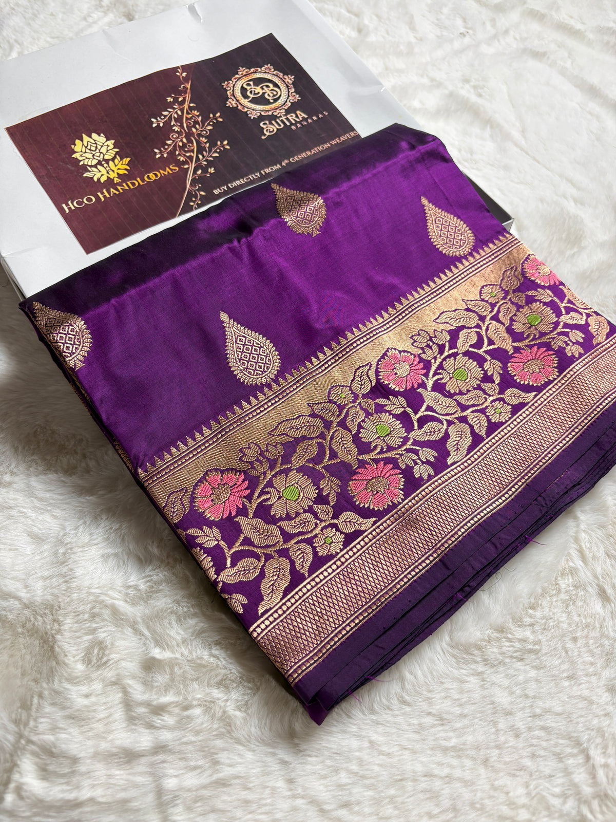 Purple Pure Mango Katan Silk Handloom Meenakari Banarasi Saree - All Over Kadhua Motifs