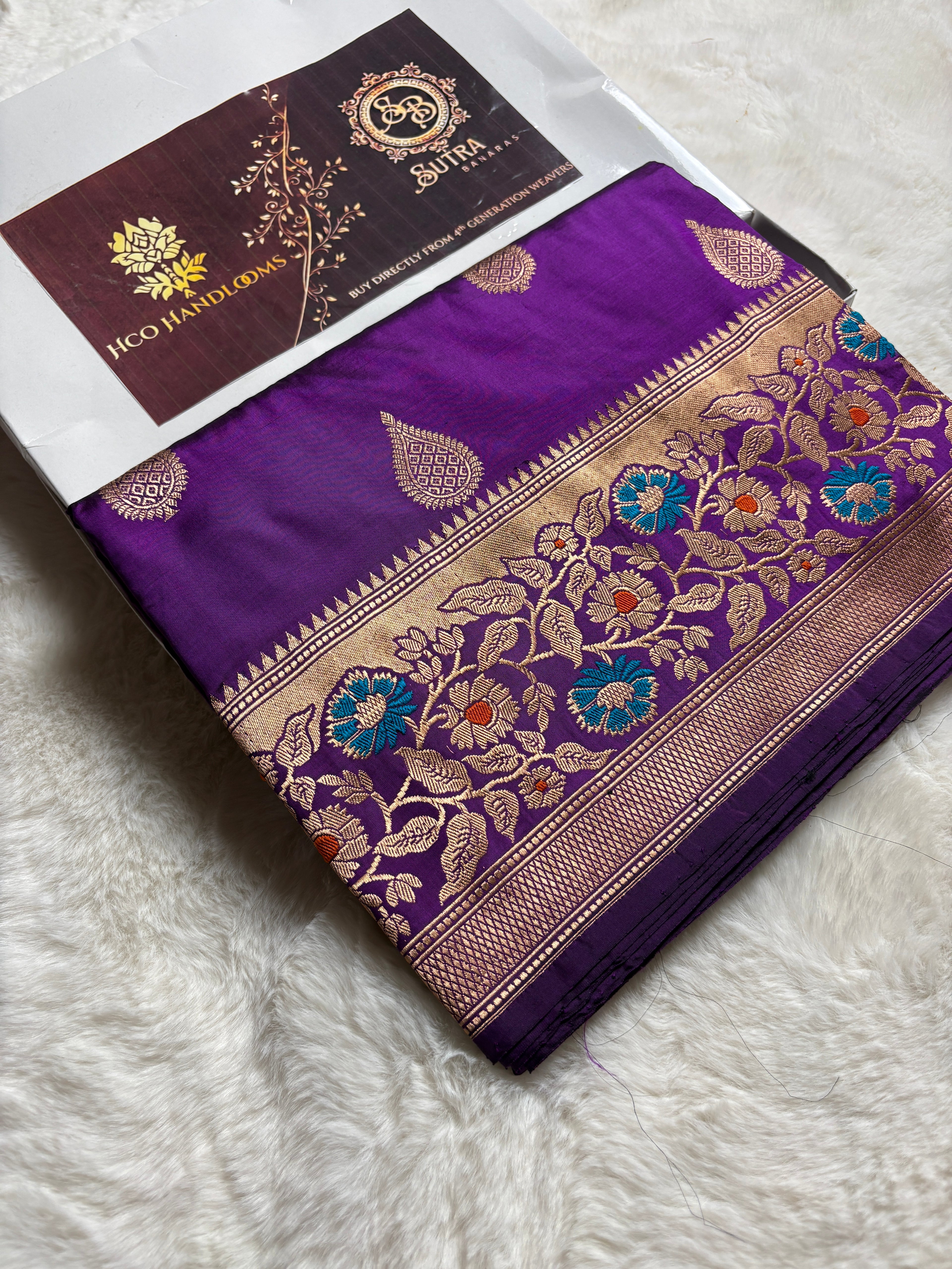 Purple Pure Mango Katan Silk Handloom Meenakari Banarasi Saree - All Over Kadhua Motifs