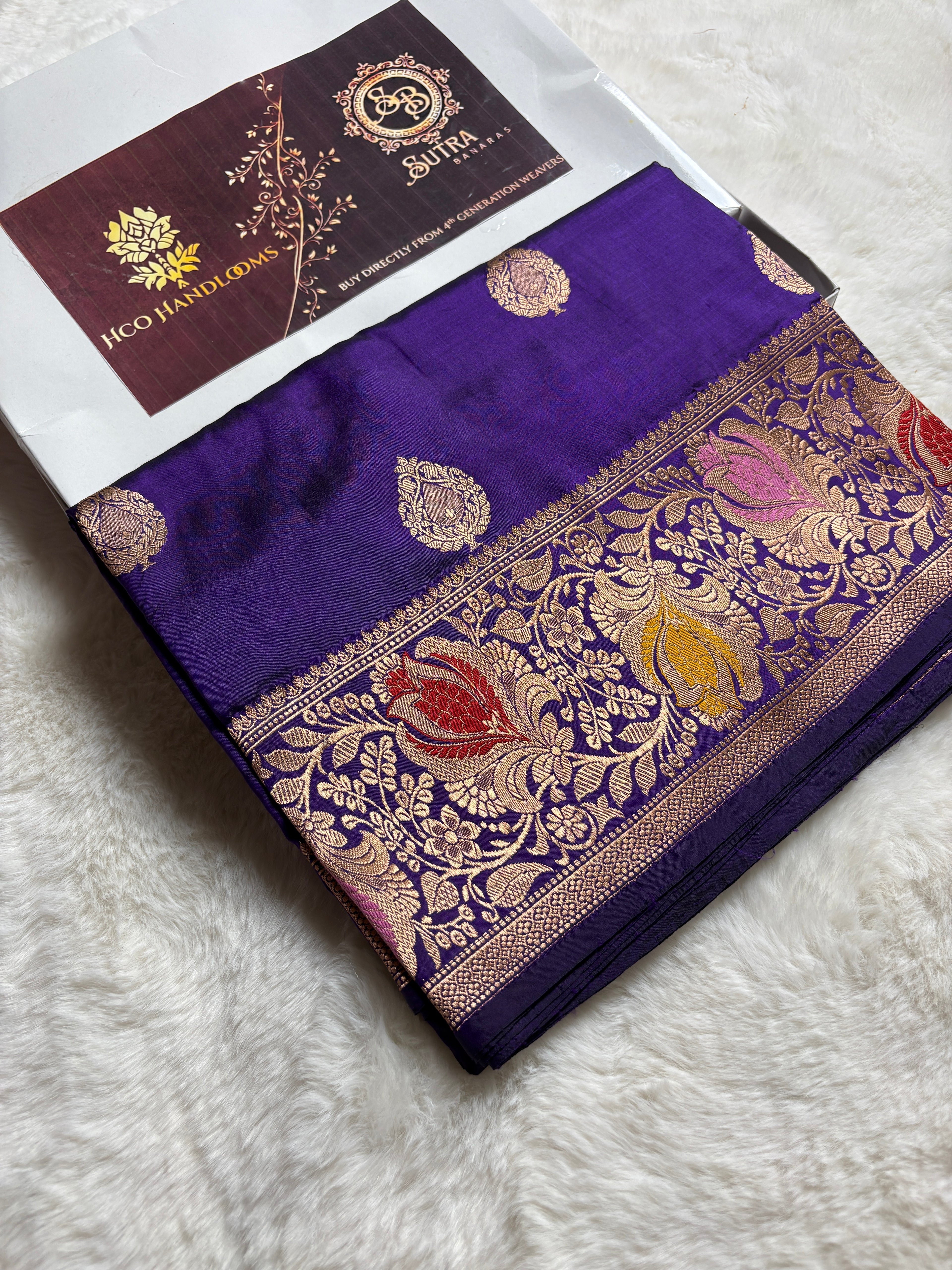 Purple Pure Mango Katan Silk Handloom Meenakari Banarasi Saree - All Over Kadhua Motifs