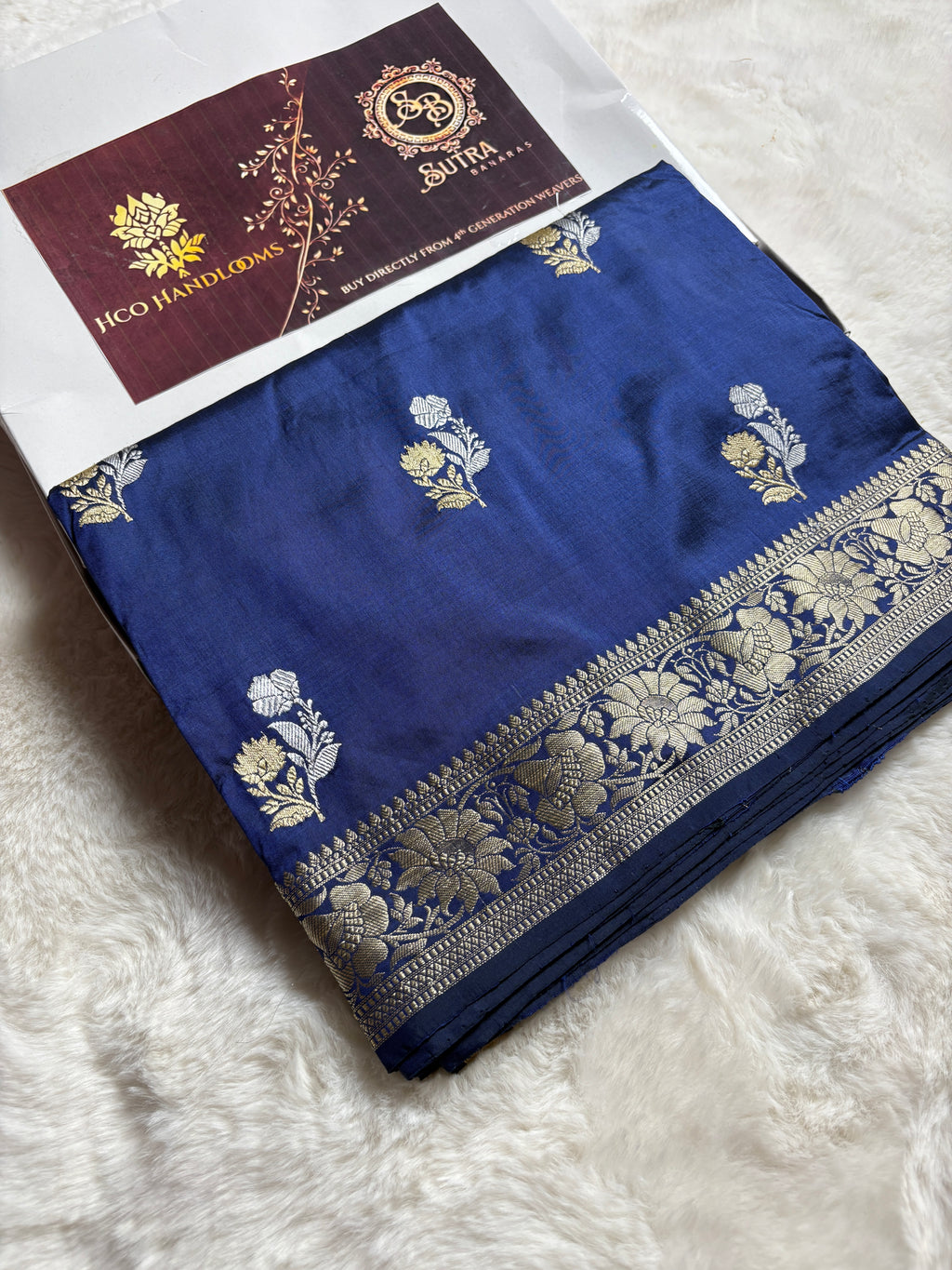 Blue Pure Katan Silk Handloom Banarasi Saree - All Over Kadhua Motifs