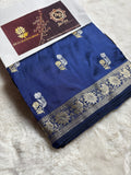 Blue Pure Katan Silk Handloom Banarasi Saree - All Over Kadhua Motifs