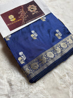 Blue Pure Katan Silk Handloom Banarasi Saree - All Over Kadhua Motifs
