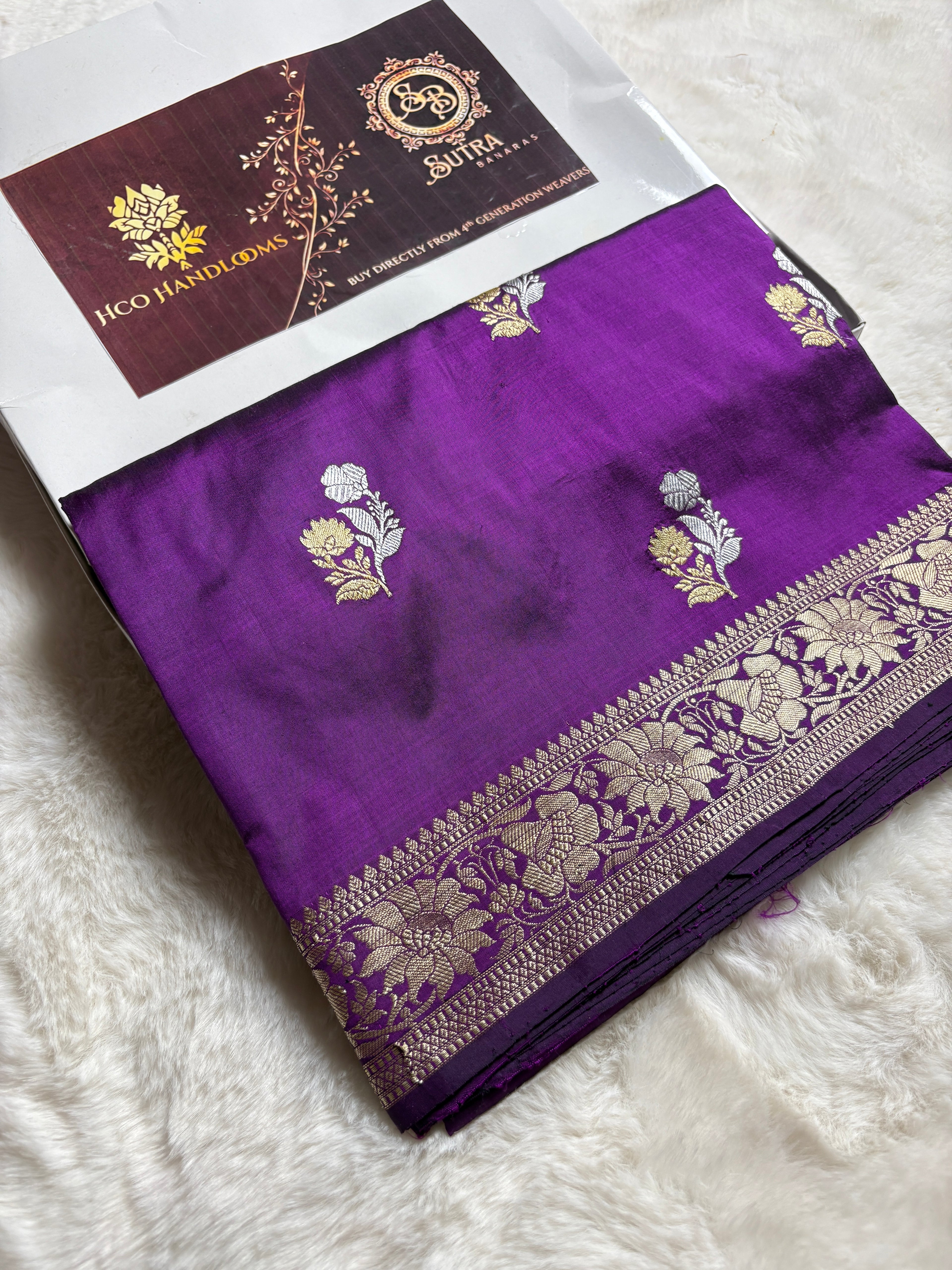 Purple Pure Katan Silk Handloom Banarasi Saree - All Over Kadhua Motifs