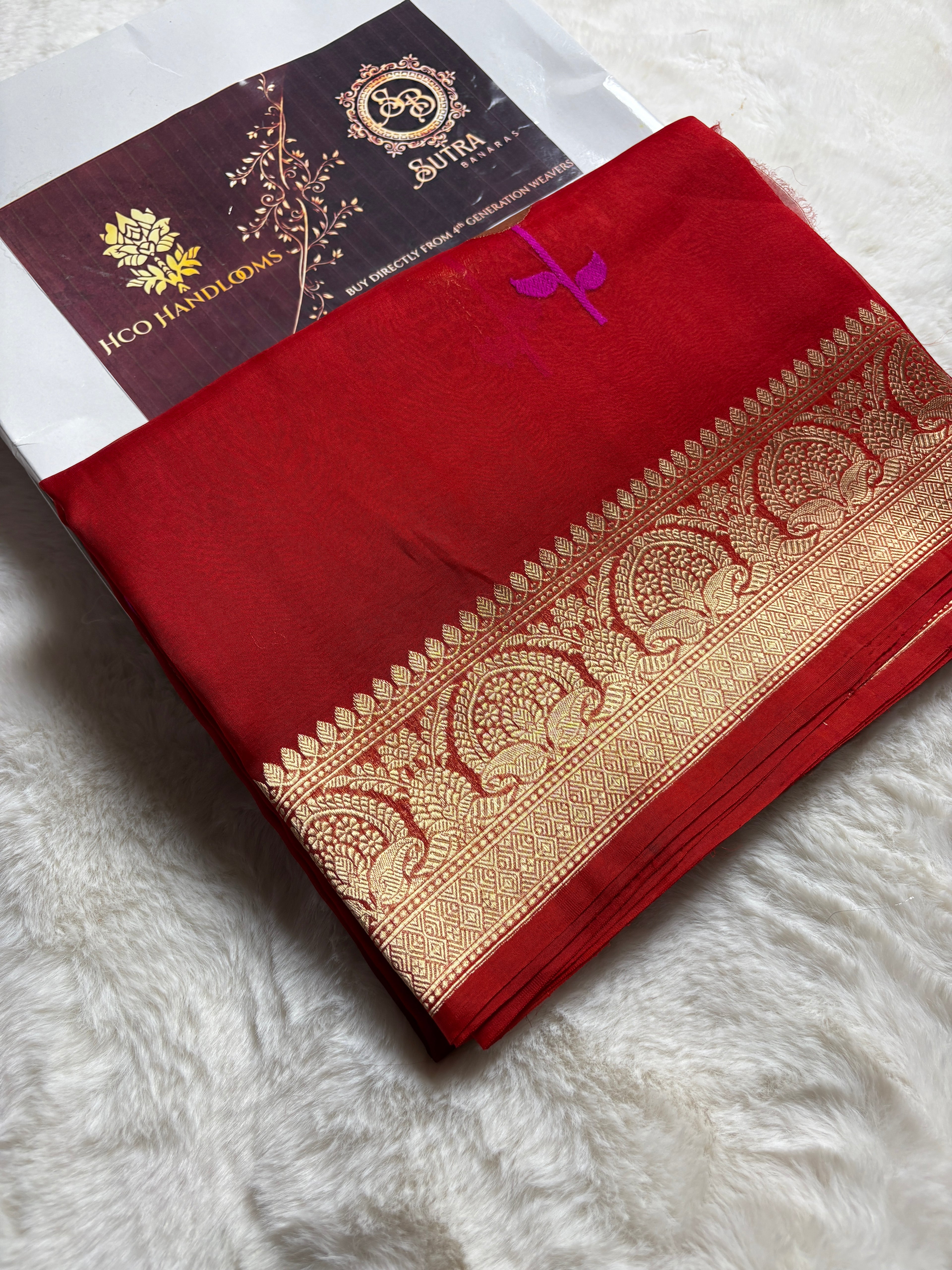 Red Pure Kora Silk Handloom Banarasi Saree - All Over Kadhua Motifs