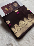 Black Pure Kora Silk Handloom Banarasi Saree - All Over Kadhua Motifs