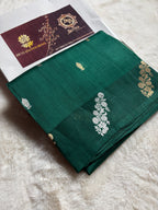 Green Pure Kora Silk Handloom Banarasi Saree - All Over Kadhua Motifs