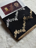 Black Pure Kora Silk Handloom Banarasi Saree - All Over Kadhua Lahariya