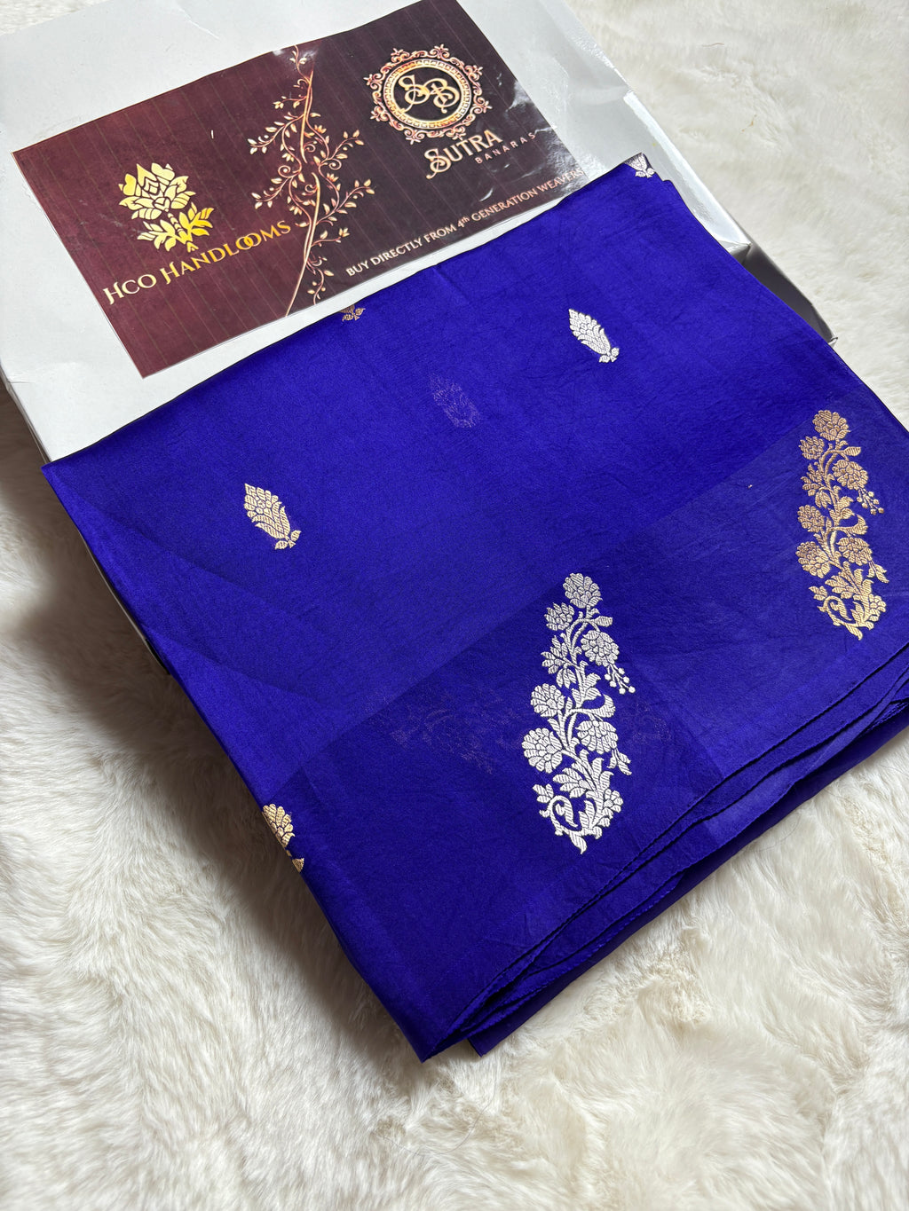 Blue Pure Kora Silk Handloom Banarasi Saree - All Over Kadhua Motifs