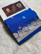 Blue Pure Mango Katan Silk Handloom Banarasi Saree - All Over Kadhua Motifs