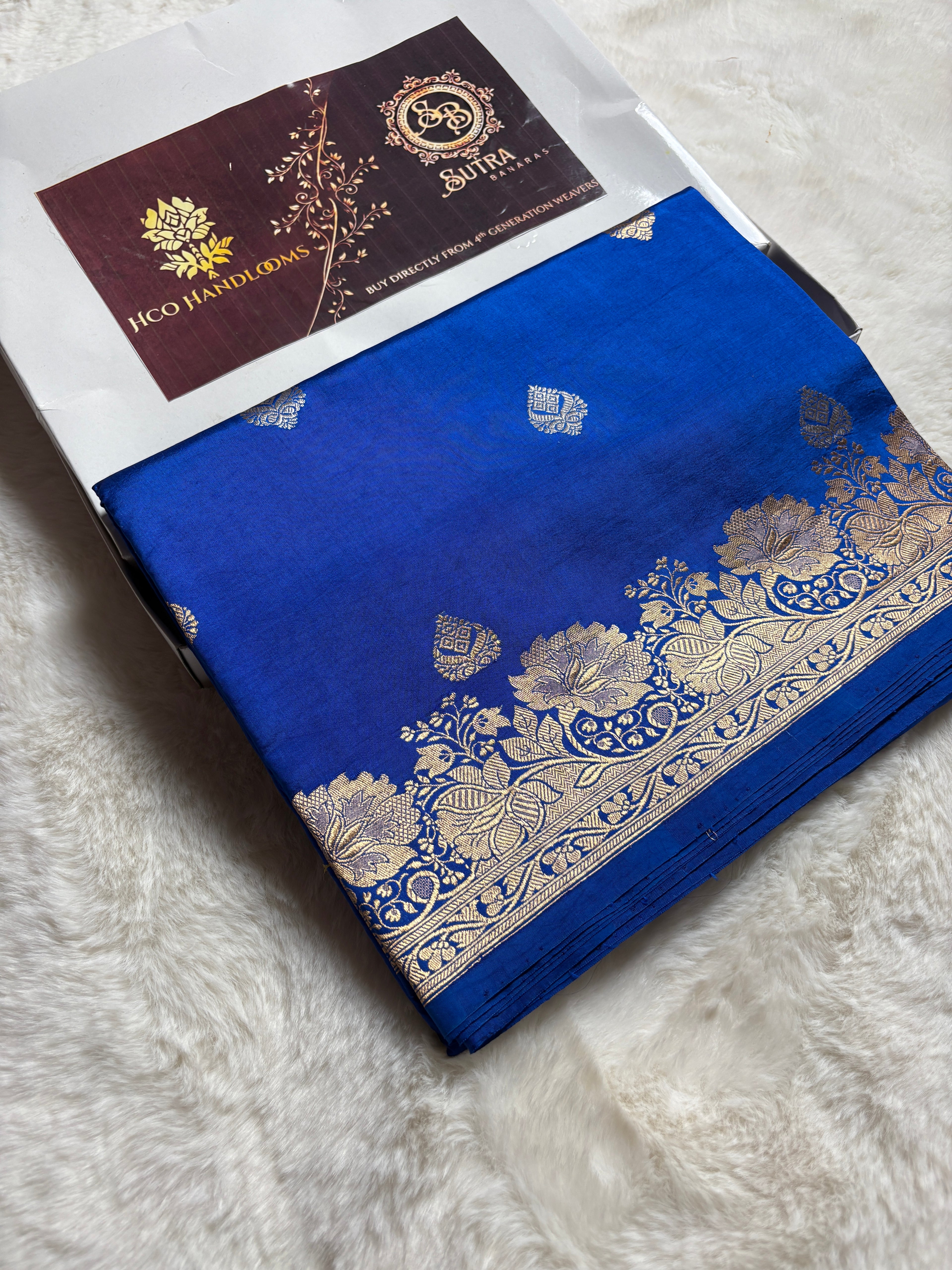 Blue Pure Mango Katan Silk Handloom Banarasi Saree - All Over Kadhua Motifs
