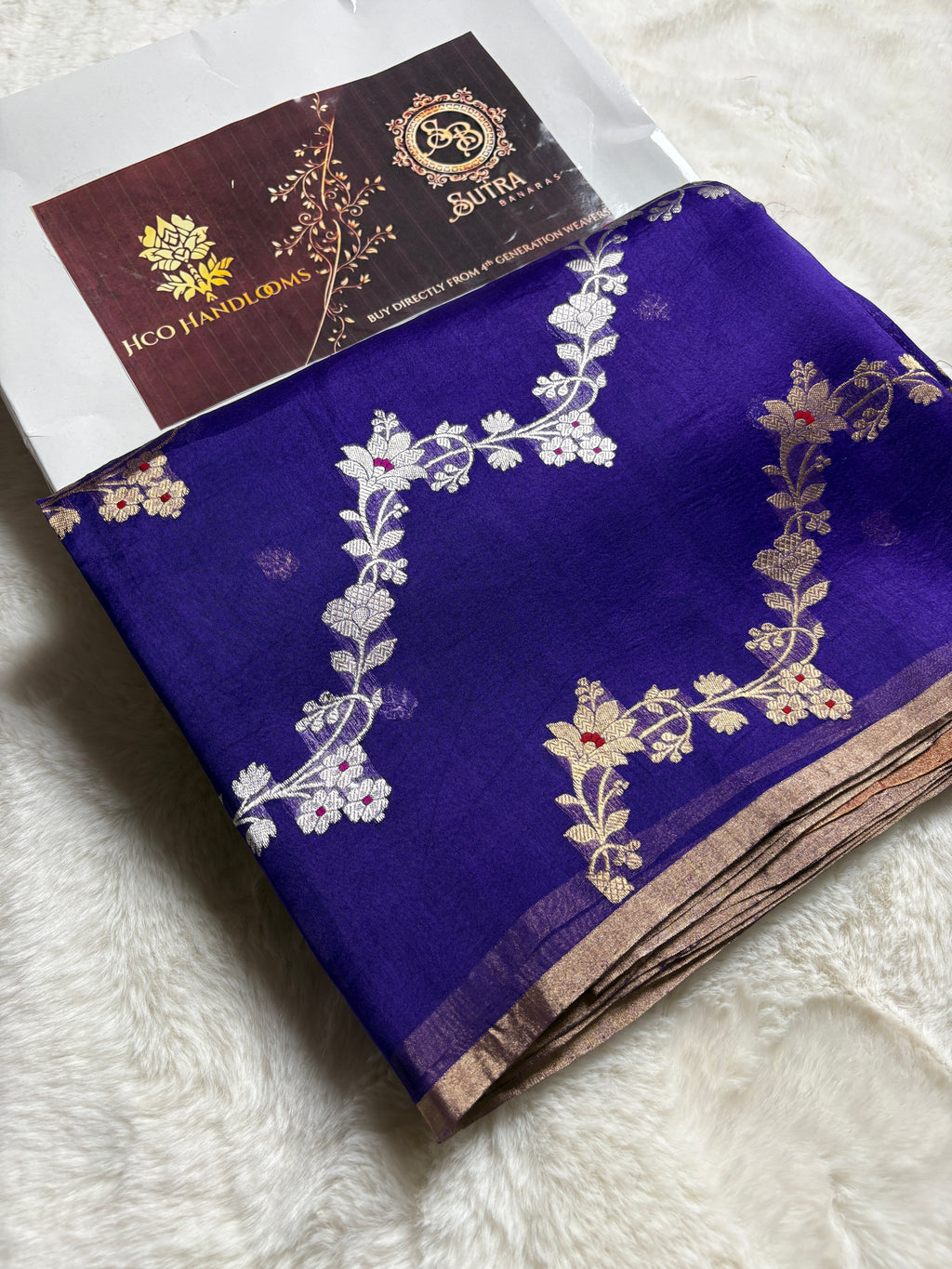 Blue Pure Kora Silk Handloom Banarasi Saree - All Over Kadhua Lahariya