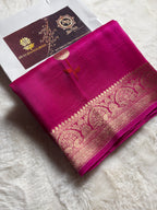 Hot Pink Pure Kora Silk Handloom Banarasi Saree - All Over Kadhua Motifs