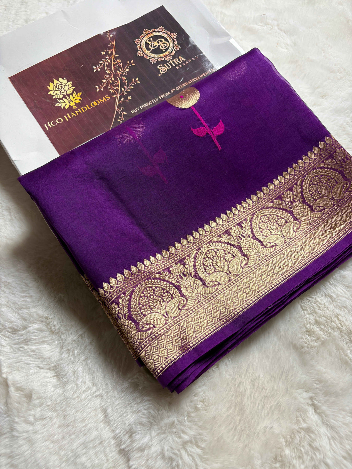 Purple Pure Kora Silk Handloom Banarasi Saree - All Over Kadhua Motifs
