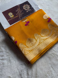 Gold Pure Kora Silk Handloom Banarasi Saree - All Over Kadhua Motifs