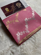 Light Pink Pure Kora Silk Handloom Banarasi Saree - All Over Kadhua Lahariya