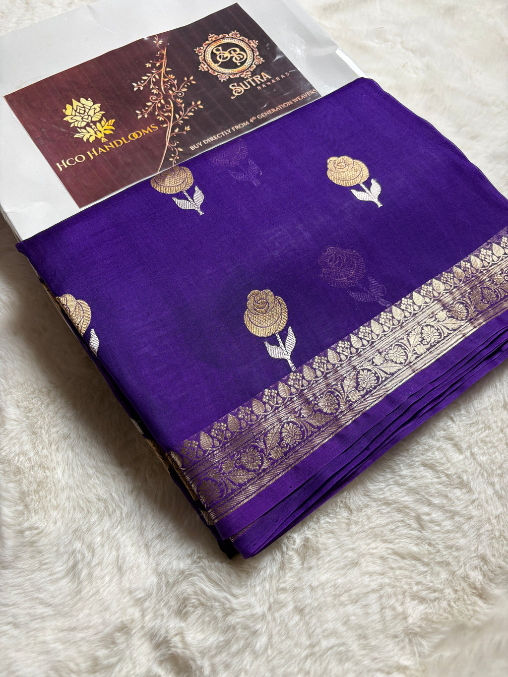 Purple Pure Kora Silk Handloom Banarasi Saree - All Over Kadhua Motifs
