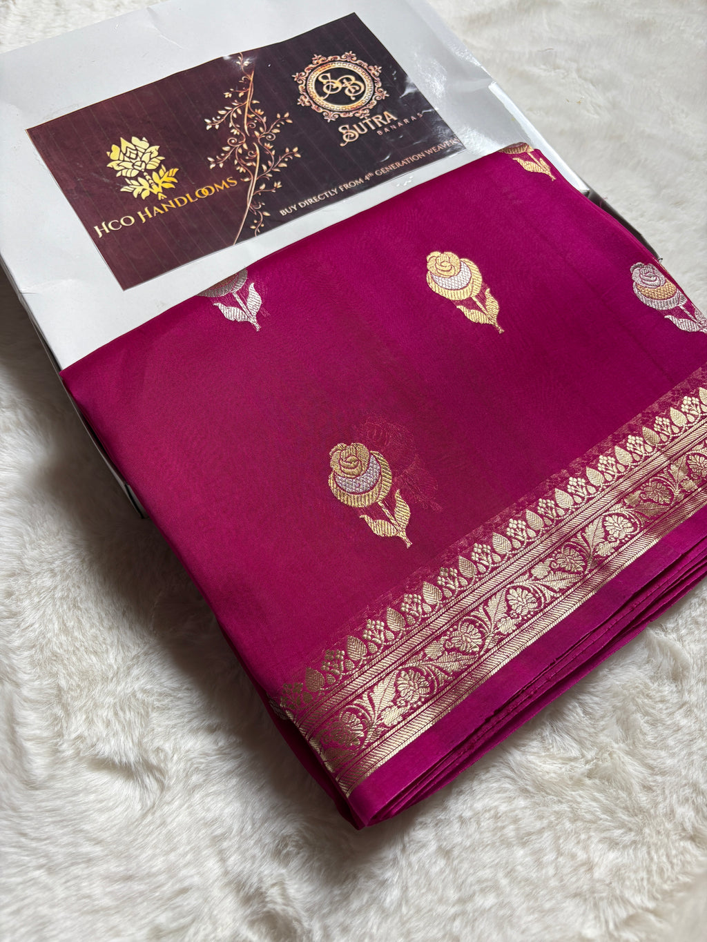 Hot Pink Pure Kora Silk Handloom Banarasi Saree - All Over Kadhua Motifs