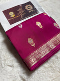 Hot Pink Pure Kora Silk Handloom Banarasi Saree - All Over Kadhua Motifs
