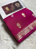 Hot Pink Pure Kora Silk Handloom Banarasi Saree - All Over Kadhua Motifs
