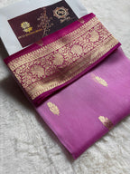 Hot Pink & Lght Pink Pure Kora Silk Handloom Banarasi Saree - All Over Kadhua Motifs