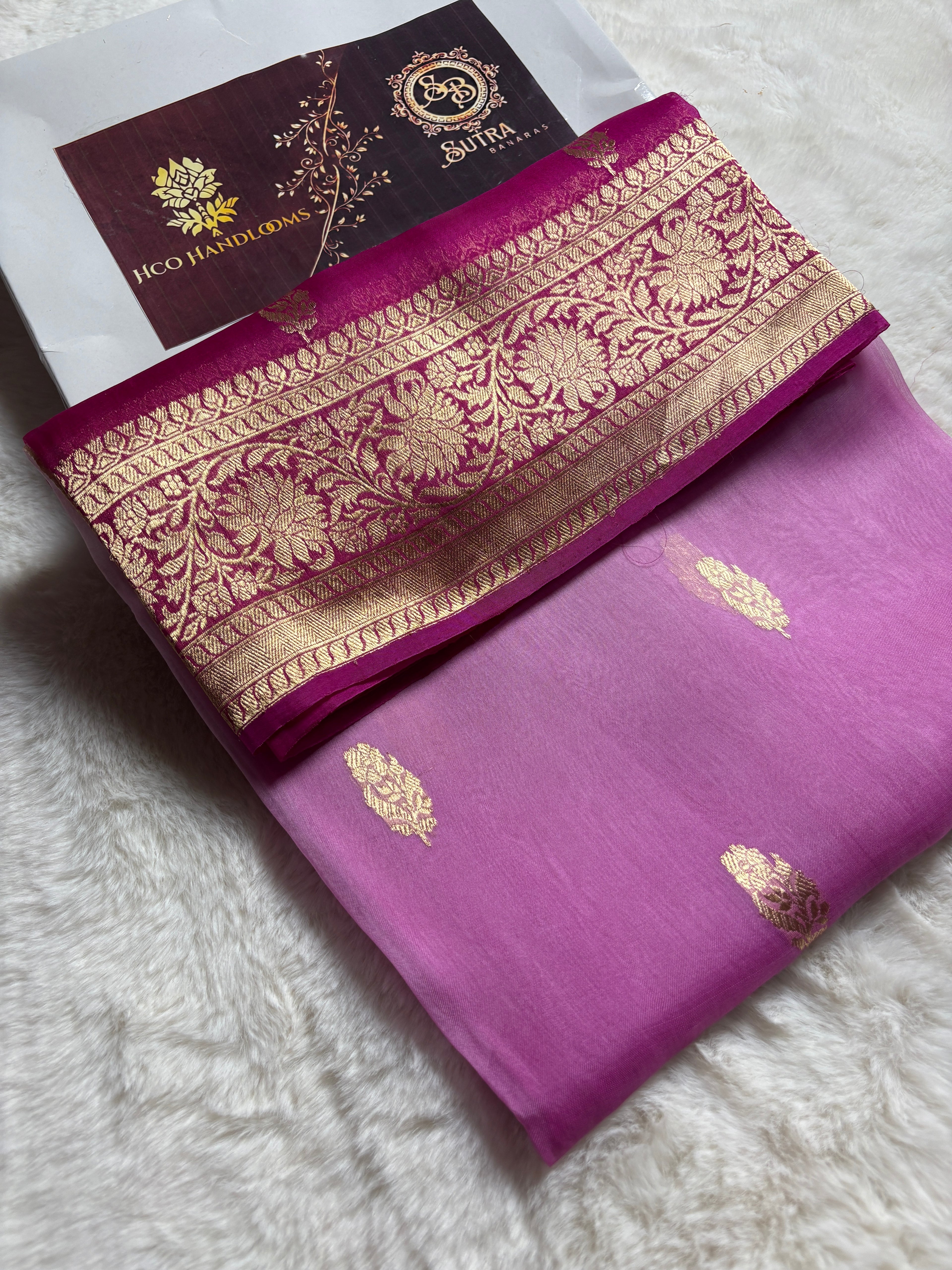 Hot Pink & Lght Pink Pure Kora Silk Handloom Banarasi Saree - All Over Kadhua Motifs