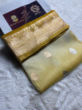 Yellow Contrast Gradient Pure Kora Silk Handloom Banarasi Saree - All Over Kadhua Motifs
