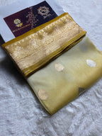 Yellow Contrast Gradient Pure Kora Silk Handloom Banarasi Saree - All Over Kadhua Motifs