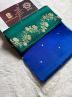 Blue & Sea Green Pure Kora Silk Handloom Banarasi Saree - All Over Kadhua Motifs