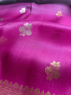 Pink & Gray Pure Kora Silk Handloom Banarasi Saree - All Over Kadhua Motifs