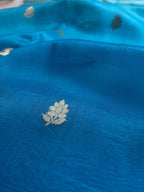 Blue & Light Pure Kora Silk Handloom Banarasi Saree - All Over Kadhua Motifs