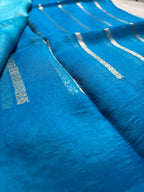 Blue & Light Pure Kora Silk Handloom Banarasi Saree - All Over Kadhua Motifs