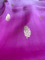 Hot Pink & Lght Pink Pure Kora Silk Handloom Banarasi Saree - All Over Kadhua Motifs