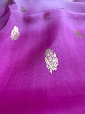 Hot Pink & Lght Pink Pure Kora Silk Handloom Banarasi Saree - All Over Kadhua Motifs