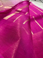 Hot Pink & Lght Pink Pure Kora Silk Handloom Banarasi Saree - All Over Kadhua Motifs