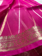 Hot Pink Pure Kora Silk Handloom Banarasi Saree - All Over Kadhua Motifs
