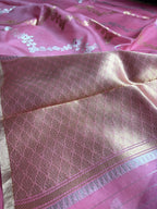 Light Pink Pure Kora Silk Handloom Banarasi Saree - All Over Kadhua Lahariya
