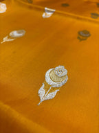 Gold Pure Kora Silk Handloom Banarasi Saree - All Over Kadhua Motifs