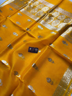 Gold Pure Kora Silk Handloom Banarasi Saree - All Over Kadhua Motifs
