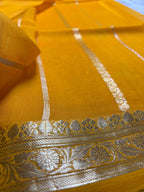 Gold Pure Kora Silk Handloom Banarasi Saree - All Over Kadhua Motifs