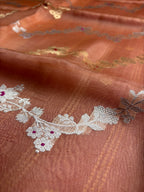 Copper Pure Kora Silk Handloom Banarasi Saree - All Over Kadhua Lahariya