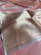 Copper Pure Kora Silk Handloom Banarasi Saree - All Over Kadhua Lahariya