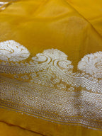 Gold Pure Kora Silk Handloom Banarasi Saree - All Over Kadhua Motifs