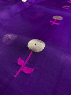 Purple Pure Kora Silk Handloom Banarasi Saree - All Over Kadhua Motifs