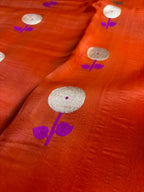 Orange Pure Kora Silk Handloom Banarasi Saree - All Over Kadhua Motifs