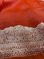 Orange Pure Kora Silk Handloom Banarasi Saree - All Over Kadhua Motifs