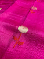 Hot Pink Pure Kora Silk Handloom Banarasi Saree - All Over Kadhua Motifs