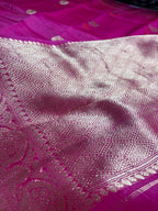 Hot Pink Pure Kora Silk Handloom Banarasi Saree - All Over Kadhua Motifs