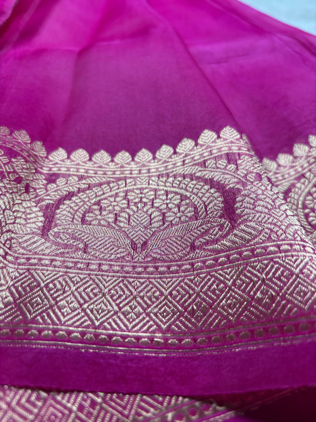 Hot Pink Pure Kora Silk Handloom Banarasi Saree - All Over Kadhua Motifs