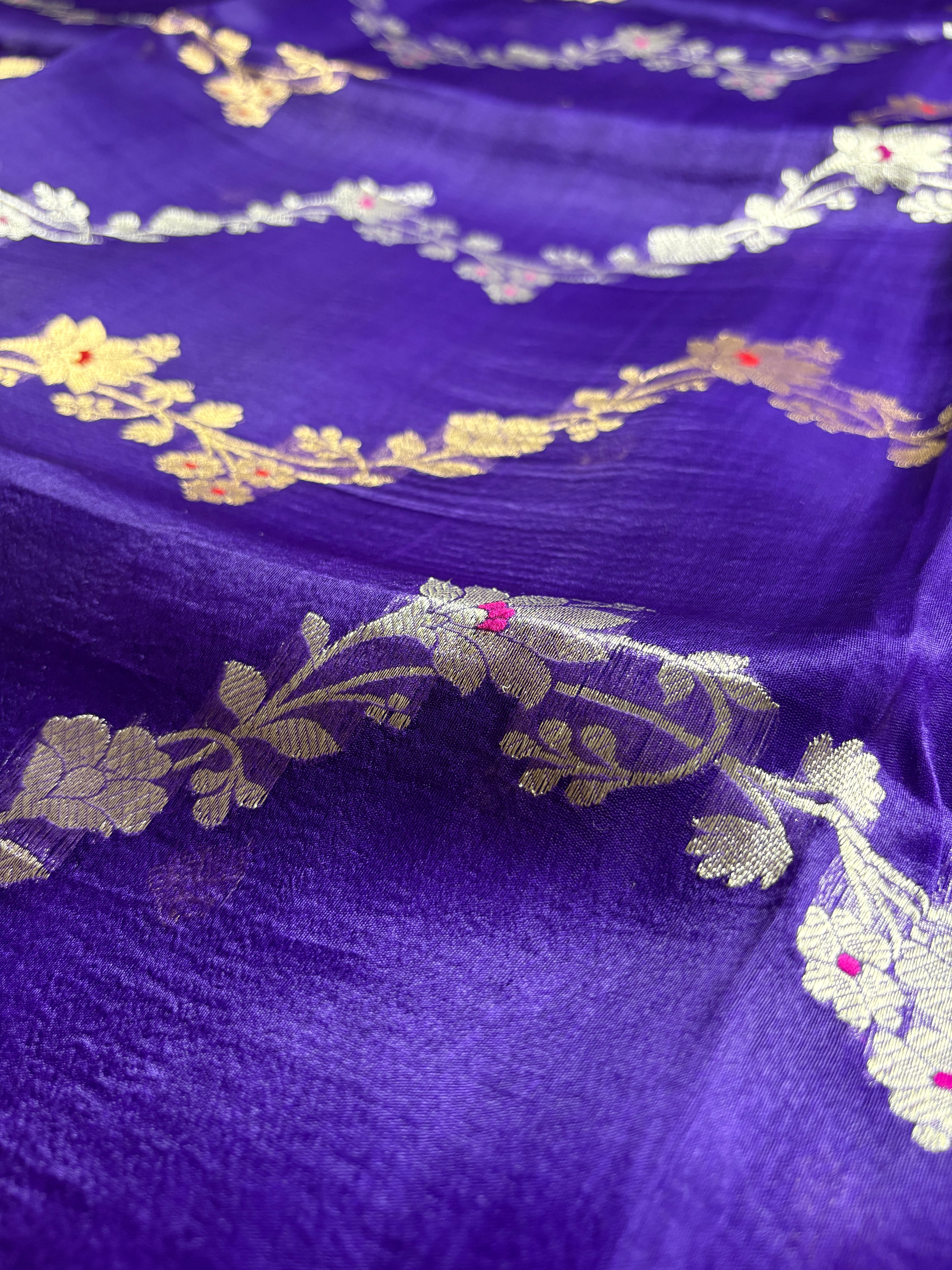 Blue Pure Kora Silk Handloom Banarasi Saree - All Over Kadhua Lahariya
