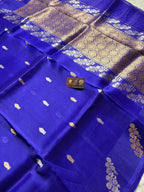 Blue Pure Kora Silk Handloom Banarasi Saree - All Over Kadhua Motifs
